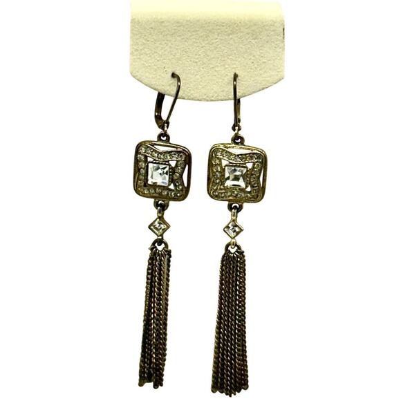 Givenchy Jewelry - Vintage Givenchy Crystal Dangle Pierced Earrings Signed Gold Tone